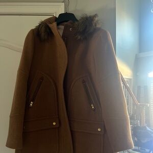 Jcrew Camel Hooded Wool Coat (Size 12)